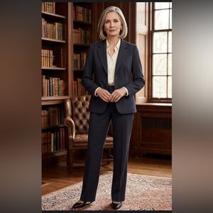 Talbots Petites Navy Pinstripe Pant Suit Wool Silk Blend Blazer & Trousers - 6P